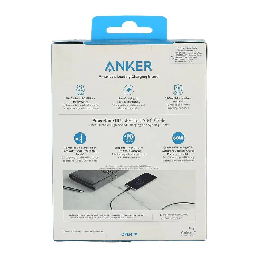 Anker Power Line III USB-C to USB-C 2.0 Cable 3ft Black