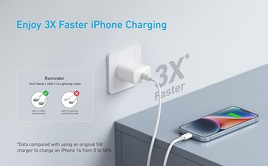 شاحن حائط أنكر 20 وات USB-C باللون الأبيض